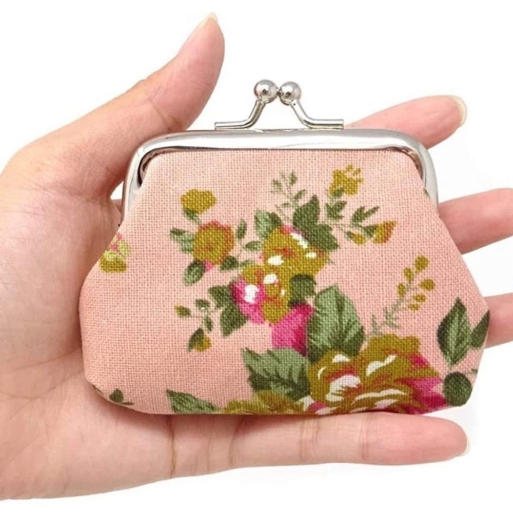 Purse Coin Bag French Kiss Clasp Storage Change Victorian Rose Floral Blue - Picture 9 of 16